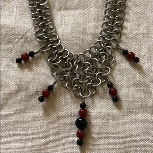 Gothic Chain mail necklace with black & red beads